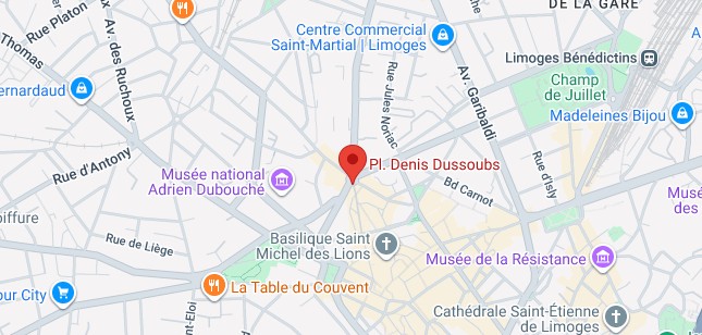 Carte Place Dénis Dussoubs Limoges