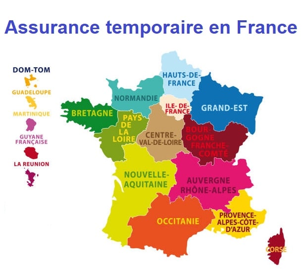 Carte couverture assurance auto temporaire : toute la France et Guadeloupe, Martinique, Guyane, Réunion, Mayotte
