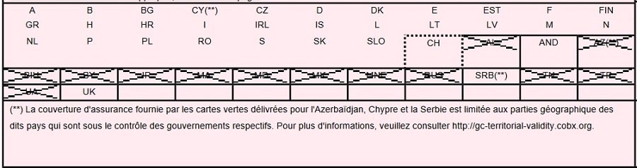 Pays exclus de l'assurance auto frontière